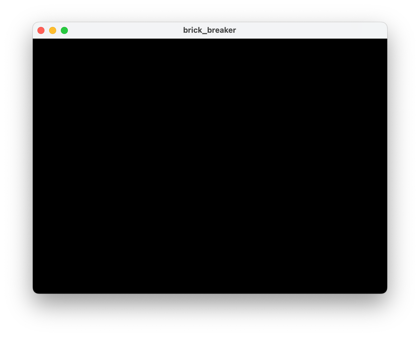 Uno screenshot che mostra una finestra dell&#39;applicazione brick_breaker completamente nera.